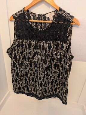 LOFT Navy Floral Pleated Top with White Petal Print